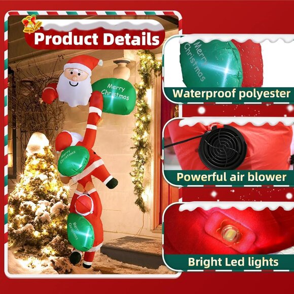 8FT Climbing Santa Christmas Inflatable with LED Lights and Suction Cups - Picture 3 of 4
